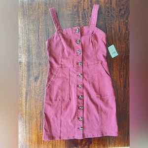 NWT Thread & Supply Button Romper Pinafore Size XS Denim Fabric Muted Red Color